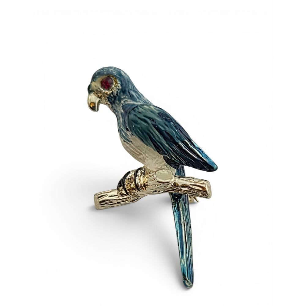 Vintage Blue Parrot Brooch Enamel Bird Pin Tropical Figural Jewelry